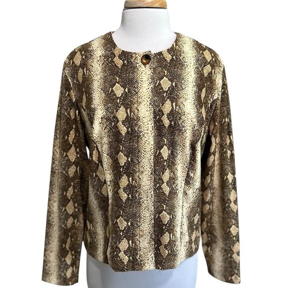 Vintage 90s Y2K MHM Microsuede Rattlesnake Print Fitted Jacket Blazer SZ L - Picture 1 of 6